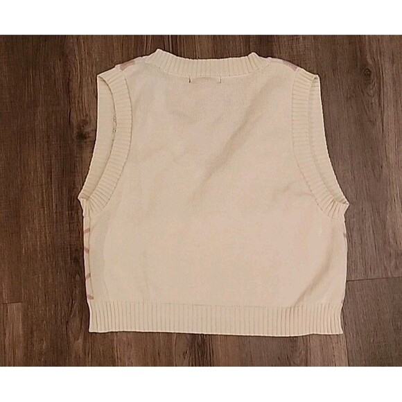 Say What? Womens Sweater Vest XL Beige Pink Hearts Academic Preppy - Picture 7 of 7